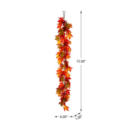 Glitzhome® 6ft. Fall Lighted Maple Leaves Garland with Timer